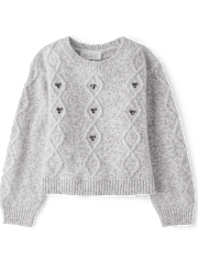 Toddler Girls Sequin Cable Knit Super Soft Sweater