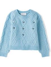 Toddler Girls Sequin Cable Knit Super Soft Sweater
