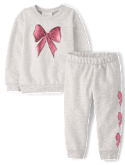 Toddler Girls Foil Bow Premium Fleece 2-Piece Outfit Set