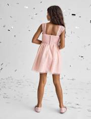 Girls Sequin Mesh Fit And Flare Dress