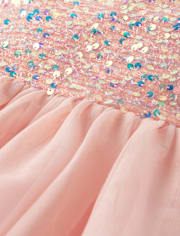 Girls Sequin Mesh Fit And Flare Dress