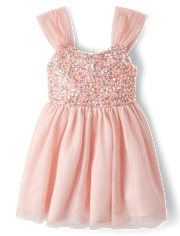 Girls Sequin Mesh Fit And Flare Dress