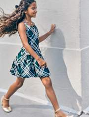 Girls Matching Family Plaid Bow Satin Bubble Dress
