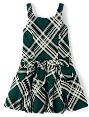 Girls Matching Family Plaid Bow Satin Bubble Dress