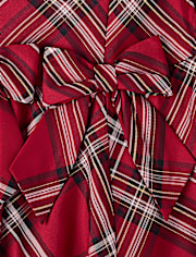 Girls Matching Family Plaid Bow Satin Bubble Dress
