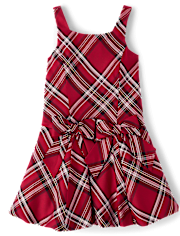 Robe à bulles en satin à carreaux et nœud assortis pour filles