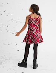 Robe à bulles en satin à carreaux et nœud assortis pour filles