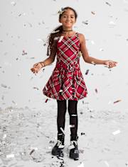 Robe à bulles en satin à carreaux et nœud assortis pour filles