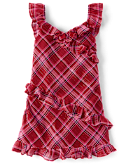 Girls Plaid Chiffon Ruffle Dress