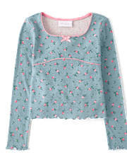 Girls Floral Pointelle Top