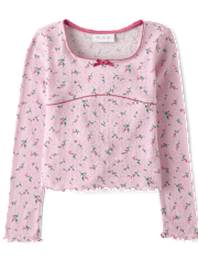 Girls Floral Pointelle Top