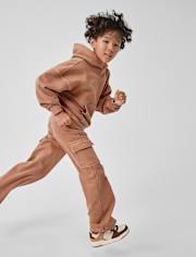 Kids Garment Dyed Premium Fleece Wide Leg Cargo Lounge Pants