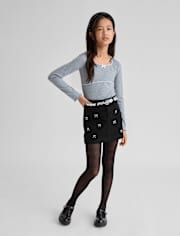 Jupe en jean avec nœud en strass pour fille