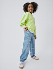 Jean cargo baggy à strass pour fille