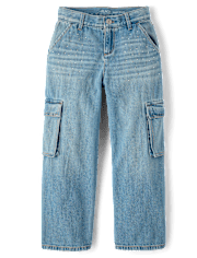 Girls Rhinestone Baggy Cargo Jeans
