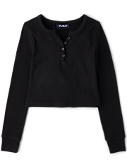 Girls Sueded Rib Henley Top