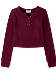 Girls Sueded Rib Henley Top