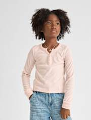 Girls Sueded Rib Henley Top