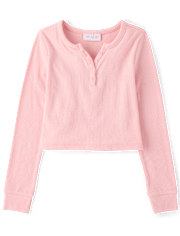 Girls Sueded Rib Henley Top