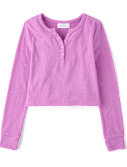 Girls Sueded Rib Henley Top
