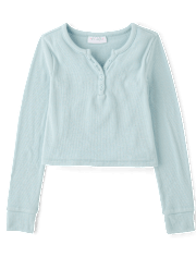 Girls Sueded Rib Henley Top