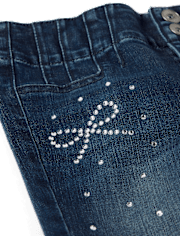 Girls Rhinestone Bow Flare Jeans