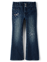 Girls Rhinestone Bow Flare Jeans
