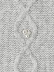Girls Faux Pearl Cable Knit Cropped Sweater