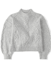 Pull court en maille torsadée avec fausses perles pour fille