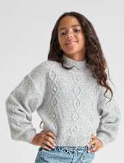 Pull court en maille torsadée avec fausses perles pour fille