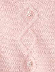 Girls Faux Pearl Cable Knit Cropped Sweater