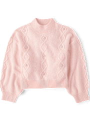 Girls Faux Pearl Cable Knit Cropped Sweater