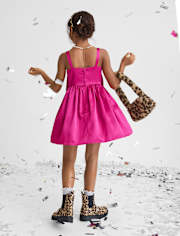 Robe évasée et ajustée en satin avec nœud surdimensionné pour fille