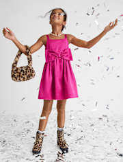 Robe évasée et ajustée en satin avec nœud surdimensionné pour fille