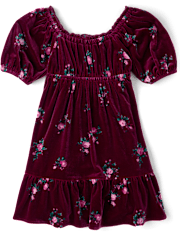 Girls Floral Velour Babydoll Dress