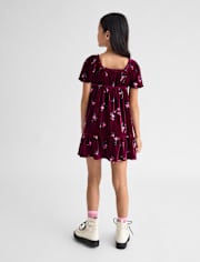 Girls Floral Velour Babydoll Dress