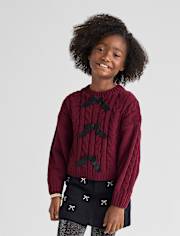 Pull en chenille torsadé avec nœud pour fille