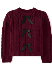 Girls Bow Cable Knit Chenille Sweater