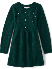 Girls Faux Pearl Cable Knit Sweater Dress