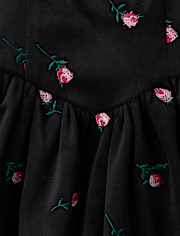 Girls Embroidered Floral Velour V-Waist Dress