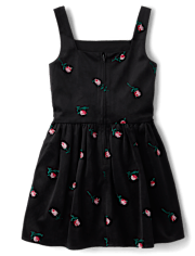 Girls Embroidered Floral Velour V-Waist Dress