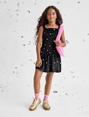 Girls Embroidered Floral Velour V-Waist Dress