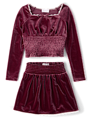 Girls Smocked Velour 2-Piece Outfit Set