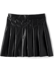 Girls Pleated Faux Leather Skirt