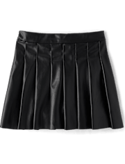 Girls Pleated Faux Leather Skirt