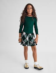 Robe taille basse côtelée à carreaux pour fille