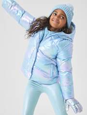 Girls Iridescent Microfleece Lined Puffer Jacket