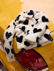 Manteau en fausse fourrure à motif cœur pour fille