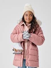 Girls Faux Fur Lined Mid Length Puffer Jacket