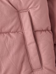 Girls Faux Fur Lined Mid Length Puffer Jacket